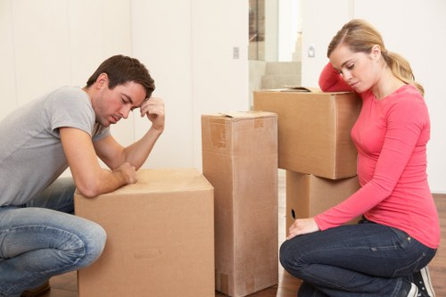 Organised household storage space in Southfields with packed boxes and furniture